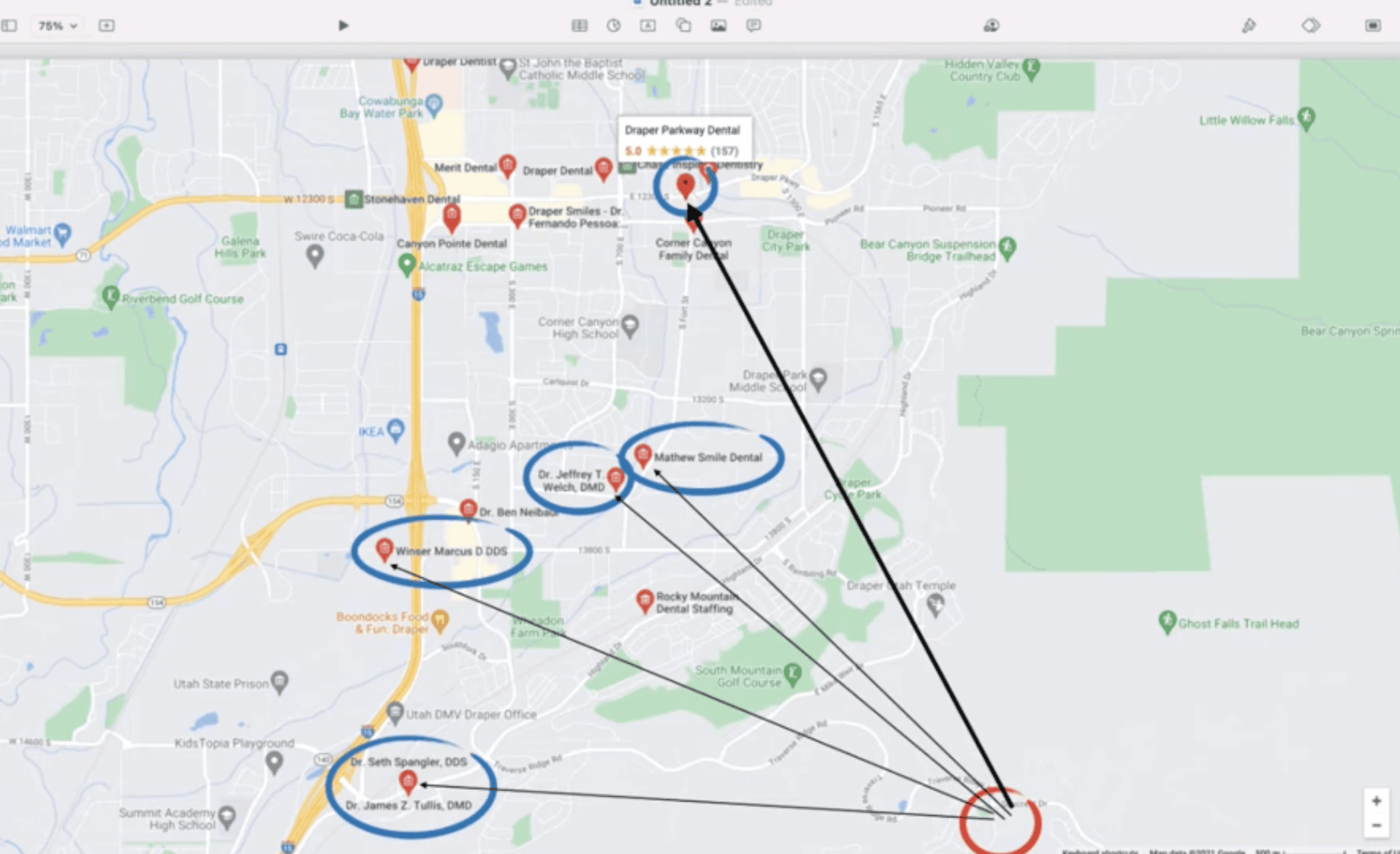 Google Maps "dentist near me" results in Draper, Utah